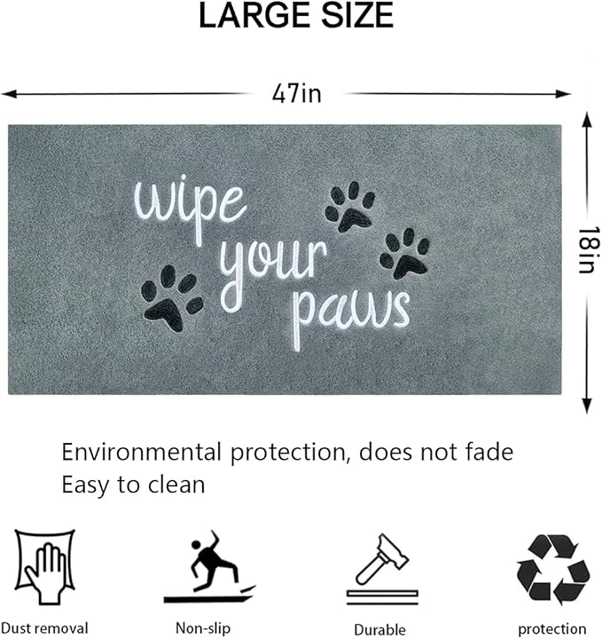 Large Welcome Mat for Front Door Home Entrance Funny Doormat Wipe Your Paws Mat Outside Door Mats for Indoor Outdoor with Non Slip Rubber, 18X47''Light Grey