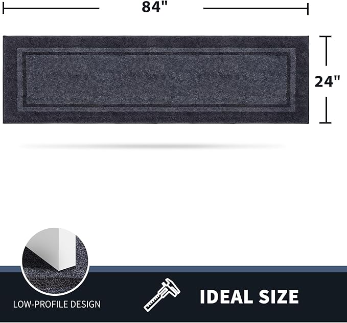 PURRUGS Dirt Trapping Door Mat 24" x 84", Non-Slip Machine Washable Entryway Rug, Entrance Mat, Indoor Front Door Mat, Super Absorbent Entry Rug for Muddy Shoes & Paws, Bluish Grey & Charcoal