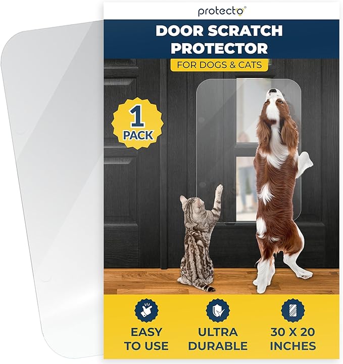PROTECTO Heavy Duty Door Protector from Dog Scratching, 30 x 20” Clear Door Scratch Protector, Easy & Quick to Install on Window, Wall, Screen & Sliding Doors, Cat Scratch Guard for Indoors Outdoors