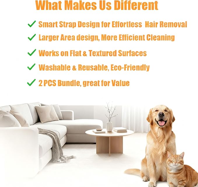 rolaroki Pet Hair Remover Gloves (2 Pack), Reusable Electrostatic Cleaner for Furniture, Clothes & Car Interiors – Eco-Friendly, No Sticky Rollers
