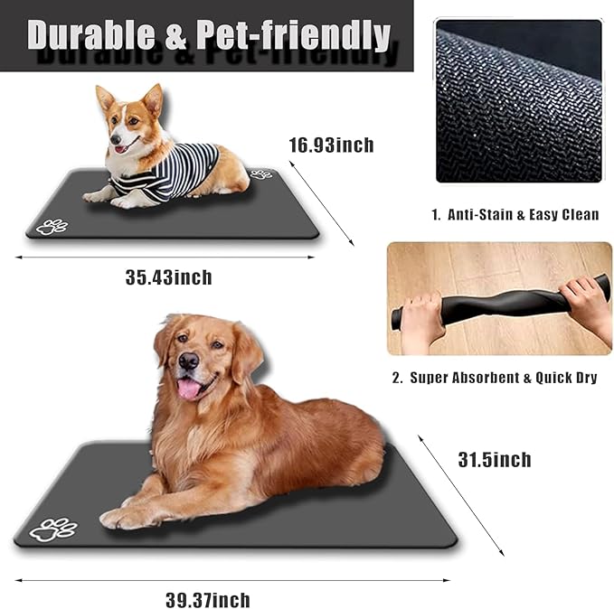 arge Boho Dog Cat Food Mats for Floors, Absorbent Dog Bowl Mat for Food and Water Dispenser Mat, Quick Dry Pet Supplies(Vintage Green, 36'' x 24'')