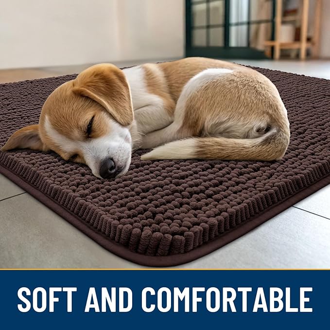 Smiry Dog Door Mat for Muddy Paws 71x46, Absorbs Moisture and Dirt Doormat, Non-Slip Washable Quick Dry Chenille Front Door Mat Indoor Entrance, Entryway Carpet for Inside Floor, Brown