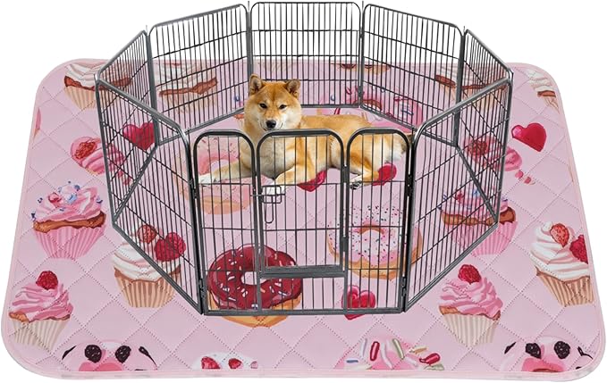 IEUUMLER Washable Pee Pads for Dogs, 1 Pack Cake Pattern Reusable Waterproof Puppy Potty Pads, Non-Slip Absorbent Pet Training Pads for Playpen Crate Bed EU015 Pink Cake, 48x48