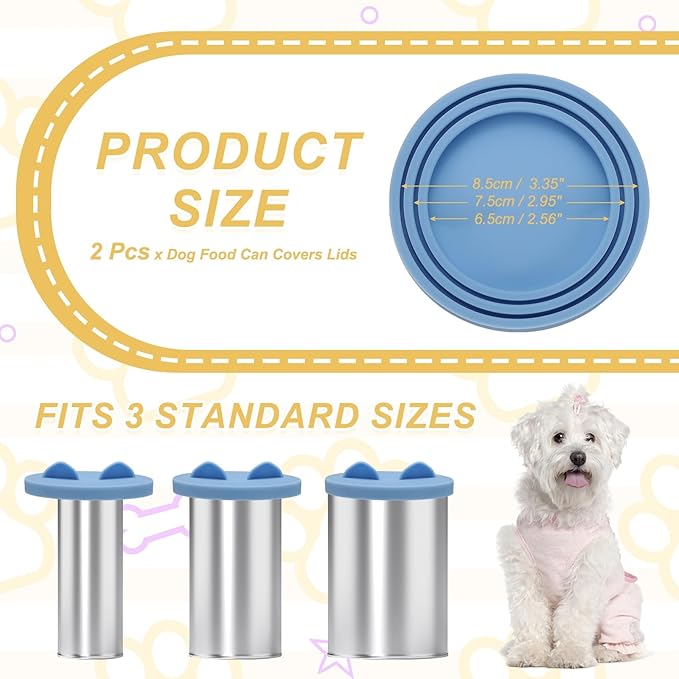 Cat Food Can Covers Lids, Dog Food Can Lids with Cute Pet Ears Shaped Silicone Toppers One Fit 3 Standard Sizes, (Dusty Blue, 2Pcs), Intended for Dog/Cat/Pet Food Cans