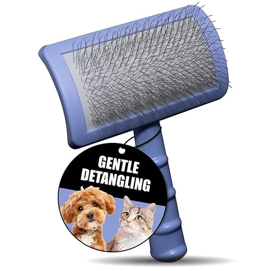 Tauro Pro Line Slicker Dog Brush for Shedding - Detangler for Long & Wavy Hair - Dematting Pet Slicker Brush for Dogs & Cat, Doodle Grooming, Non-Slip Grip, Soft Pin (Size S - Purple)