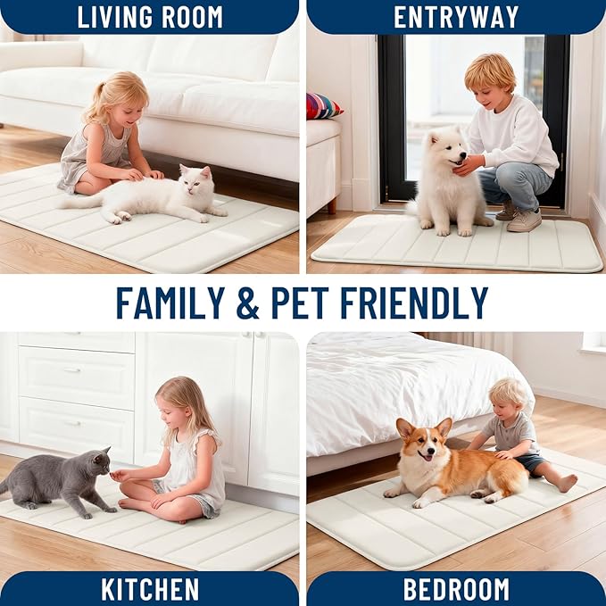 OLANLY Memory Foam Toilet Rugs U Shaped 24x20, Super Soft Absorbent Contour Bath Rugs, Quick Dry, Machine Washable Toilet Mat, Bathmat Floor Carpet, Bathroom Home Decor Accessories, Ivory