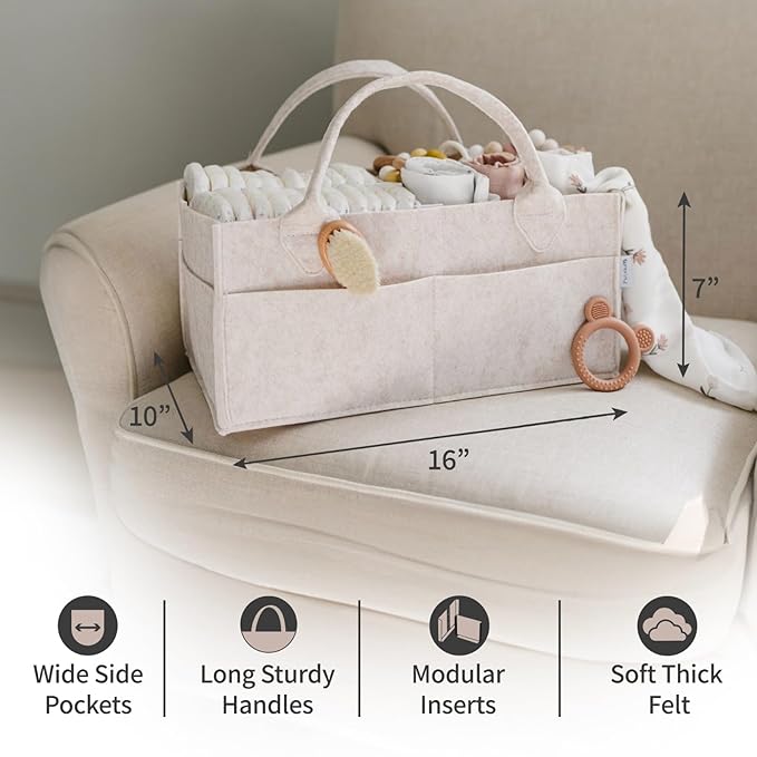PUTSKA Baby Diaper Caddy Organizer - Nursery Storage Basket for Diaper Station, Baby Basket Shower List and Registry Gift Must-Haves, Newborn Essentials, Nursery Decor for Boy or Girl - Mocha, XL
