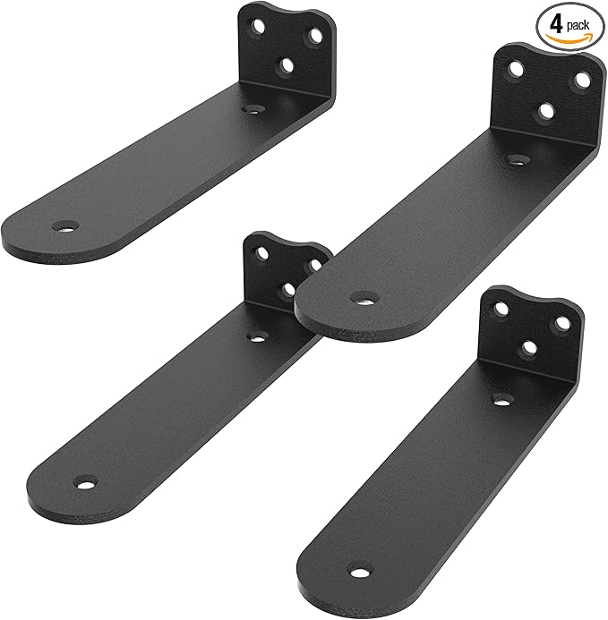Floating Shelf Bracket, 8 Inch (1/4 In Thick) Black Shelf Bracket,4 Pack Hidden Shelf Brackets,L Brackets For Shelves,Suitable for Kitchen, Study And Various DIY Occasions，Holds Over 200lb+(8IN Black)
