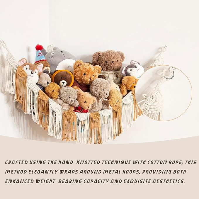 Amdermi Stuffed Animal Hammock Hanging Net Organizer for Children's Room Stuffed Animal Toy Hammock for Teddy net Corner Hanging Toy Net for Bedroom
