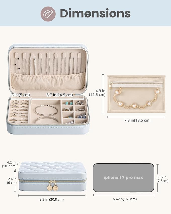 Lolalet Travel Jewelry Case for Women Girls, Travel Jewelry Organizer with Clear Storage Bag Small Portable Jewelry Box for Necklace Bracelet Earring Ring Valentines Bridesmaid Gifts -Large/Blue