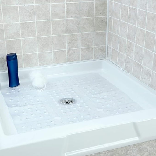 SlipX Solutions Case Pack - Square Shower Mat, Extra Large 27"x27", Non-Slip Stall Mat for Elderly & Kids Standing Bath Tub Mat, Machine Washable, Suction Cups, Clear, Case of 4
