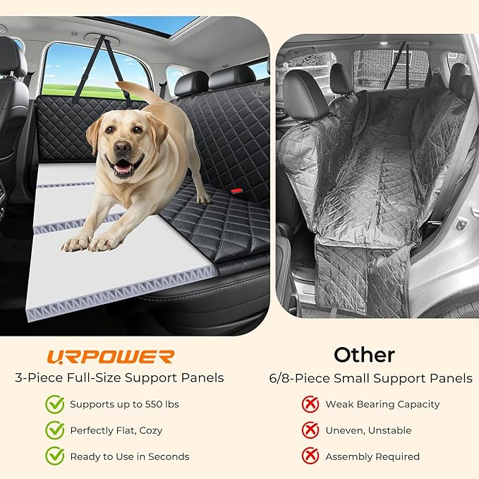 URPOWER Back Seat Extender for Dogs - Large Hard Bottom Dog Car Seat Cover Holds 550lbs, Waterproof Comfortable Dog Hammock Pet Bed with High-Density Foam Non-Slip Backseat Protector for Cars, SUVs