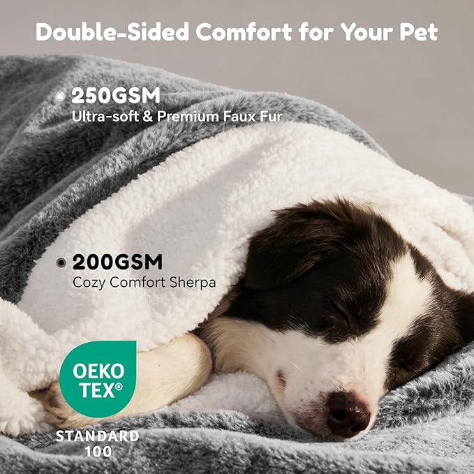 Dog Blanket Waterproof, Reversible Faux Fur & Sherpa Pet Throw for Couch & Sofa Protection, Soft Plush Dog Blankets for Large Dogs, 50"x60", Black