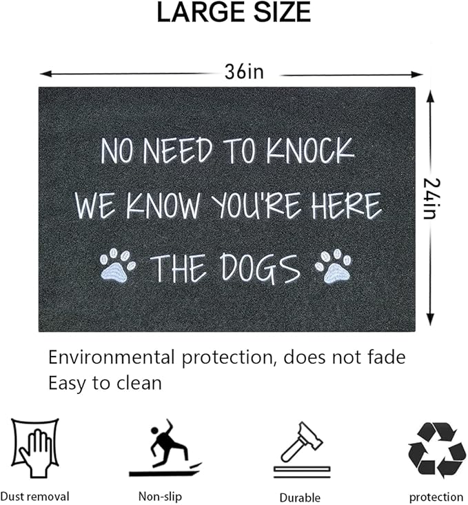 Large Welcome Mats Funny Text Dog Door Mat Do Not Knock We Know You're Here Doormat with Non Slip Rubber Welcome Mat for Front Door Doormat