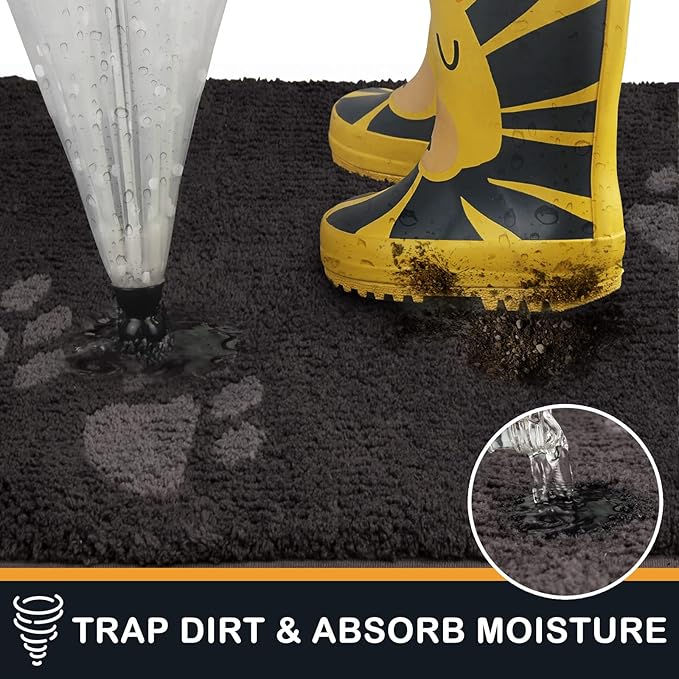 PURRUGS Dirt Trapping Door Mat 24" x 59", Non-Skid/Slip Machine Washable Microfiber Entrance Rug, Shoes Scraper, Dog Doormat, Super Absorbent Floor Mat for Muddy Wet Shoes and Paws, Charcoal