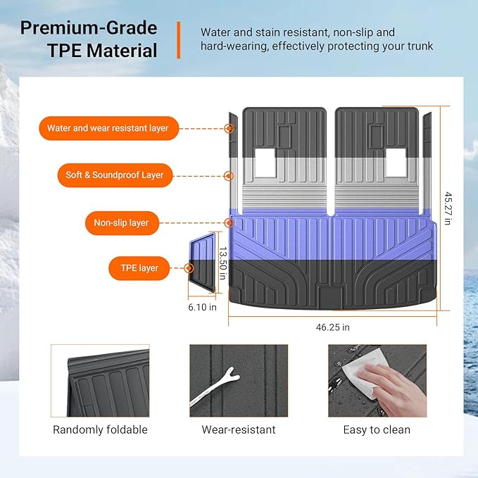 powoq Cargo Mat Compatible with 2022-2026 Acura MDX Trunk Mat with Backrest Mat Cargo Liner Back Seat Protector TPE Replacement for 2022-2026 Acura MDX Accessories (Trunk Mat with Backrest Mats)