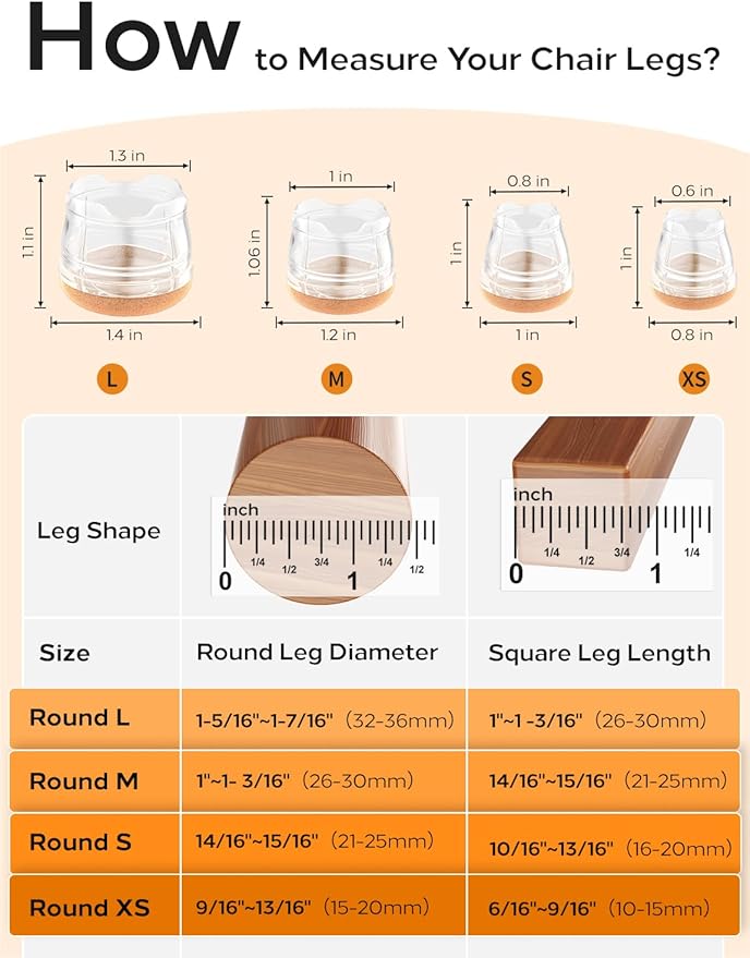 24-Pack Silicone Chair Leg Floor Protectors for Hardwood Floors -Felt Furniture Pads, Rubber Chair Leg Covers/Caps - Noise Reducing & Scratch-Proof - Round XS (Fits 9/16"-13/16" / 15-20mm), Clear