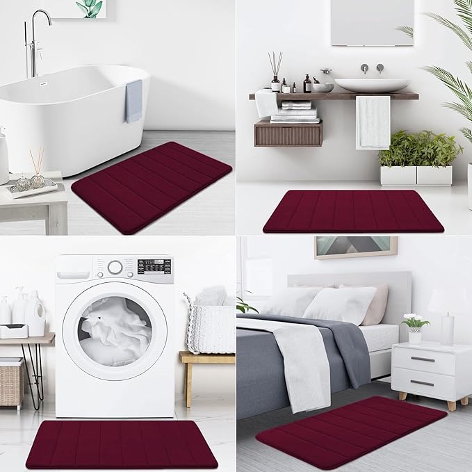 Buganda Memory Foam Bath Mat, 24" x 16", Ultra Soft and Non-Slip Bathroom Rugs, Water Absorbent and Machine Washable Bath Rug for Bathroom, Shower, and Tub, Burgundy