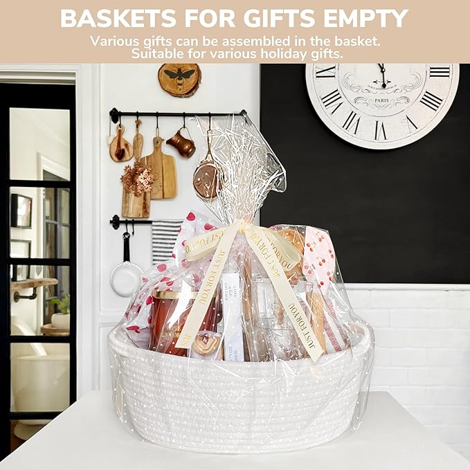 CHICVITA White Baskets for Gifts Empty, Small Storage Baskets for Towels, Baby Gift Basket for Nursery, Cute Basket for Decor, Woven Rope Basket, 12"x 8"x 5", 2pack