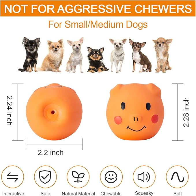 Coricorsu Squeaky Dog Toy Dog Squeaky Toys Chewing Durable Teething Latex Rubber Soft Interactive Fetch Play Dog Balls with Funny Piggy Face for Puppy Small Medium Pet Dog (6PCS)