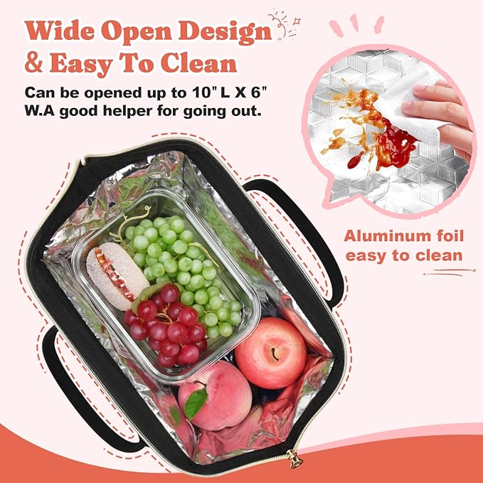 Lunch Bag Women Insulated Lunch Box Wide-Open Lunch Tote Bag Large Drinks Holder Durable Nylon Thermal Snacks Organizer for Men Adults Work Picnic Hiking Beach Fishing, Light Khaki+Black