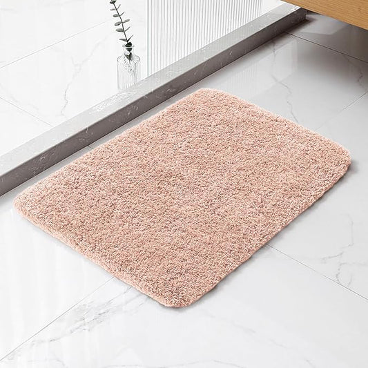 Dusty Pink Bathroom Rugs 17"x24" - High-Density Microfiber Bath Mat, Fluffy Non Slip Absorbent and Washable Bathroom Mat - Ideal for Small Spaces, Vanity, Toilet, or Pet Mat