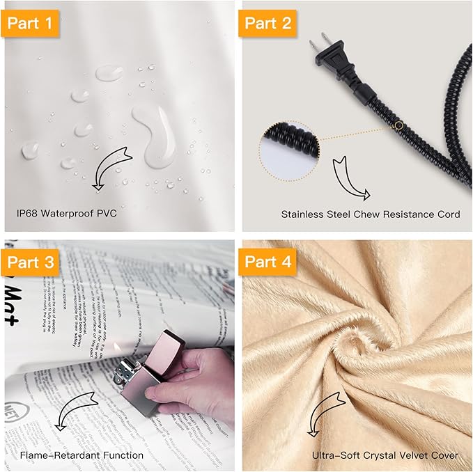 Toozey Large Pet Heating Pad, 6 Adjustable Temperature Heated Dog Bed with Timer, Waterproof Electric Heated Mat for Dogs and Cats, Chew Resistant Cord, Safe Indoor Use, 35x24in