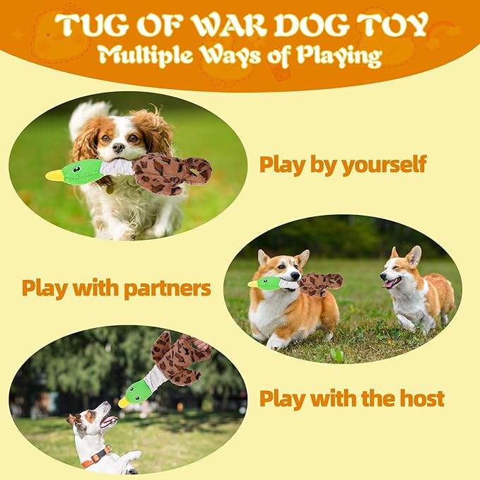 Mihachi Squeaky Dog Toys, Plush Stuffed Puppy Toys with Crinkle Paper-Tug of War Dog Toys for Small, Medium and Large Dogs Duck Interactive Squeaky Pet Toys to Keep Them Busy, Wild Duck