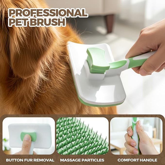 Self Cleaning Pet Brush for Shedding - Slicker Brush Deshedding with One Button Cleaning for Dogs & Cats Haired Pets