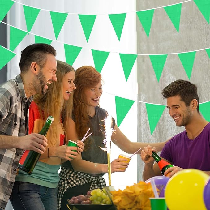 Tatuo 820 ft 500 Pcs Pennant Banner Flag String Hanging Triangle Bunting Flag for Carnival Party Outdoor Events Birthday Classroom Decoration(Green)