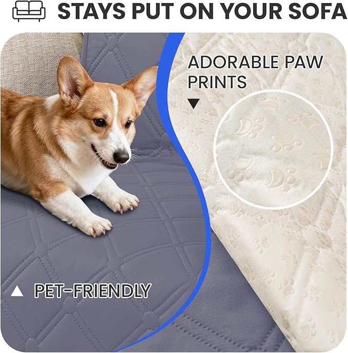 CYCMACO Waterproof Dog Blanket, Non-Slip Soft Pet Bed Cover, Couch Cover for Dogs Washable, Protects Sofa, Furniture, Crate, Car, Tear Resistant Leakproof Pet Blanket (52x82 Inch, Grey Blue)