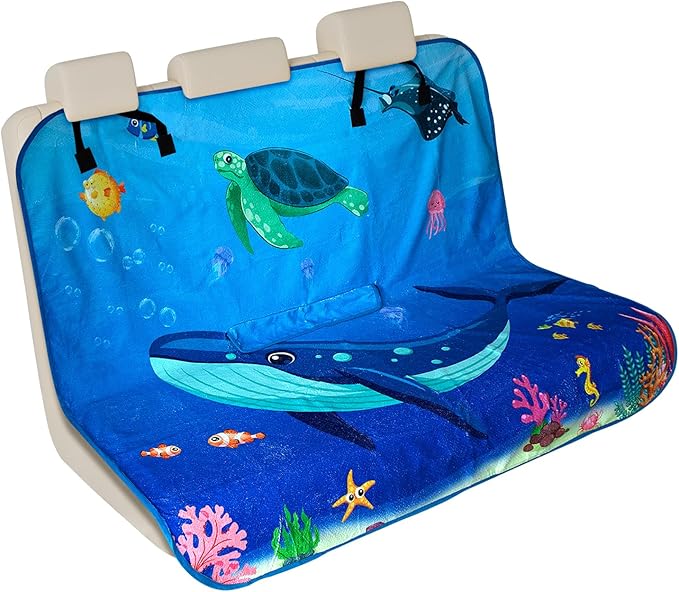 Waterproof Sweating Car Seat Cover for Post Gym Workout, Running, Swimming, Beach and Hiking, Universal Fit Non-Slip Bucket Seat Protector for Cars SUV Trucks, Machine Washable (Bench Ocean)