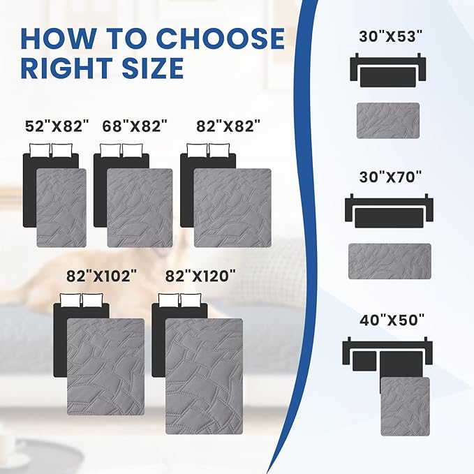 Waterproof Dog Blanket, Non-Slip Soft Pet Bed Cover, Couch Cover for Dogs Washable, Protects Sofa, Furniture, Crate, Car, Tear Resistant Leakproof Pet Blanket (68x82 Inch, Light Grey)