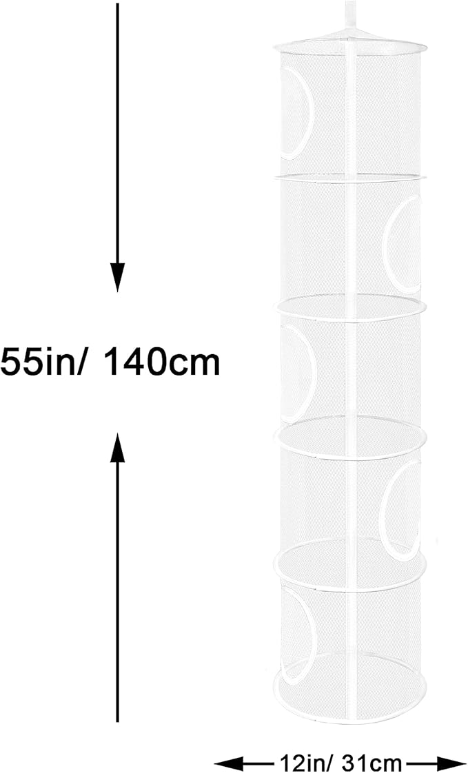 2Pcs Hanging Mesh Space Saver Bags Organizer, Foldable Stuffed Animal Storage Organizer 5 Compartments Toy Storage Organizer for Kid Room Toys, Gloves,Hats,Socks Storage, White
