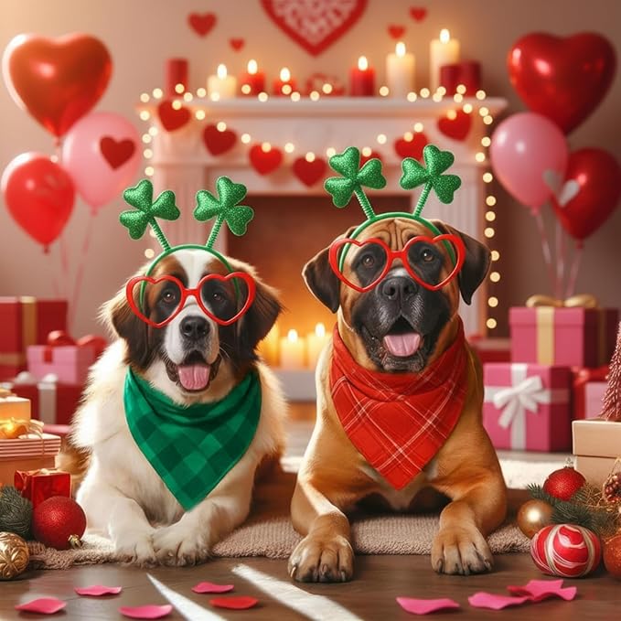 Abbylike 100 Pcs Valentine's & St. Patrick's Day Dog Bandanas Bulk Red & Green Plaid Bandanas for Dogs Triangle Kerchief Bib Scarf for Pet Holiday Costume Photo Props Accessories (31.5 x 21.7 x 21.7)