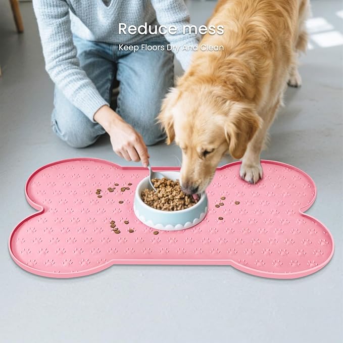 Dog Food Mat Anti-Slip Silicone Dog Bowl Mat Thicker Pet Placemat Waterproof Cat Feeder Pad with Raised Edge Puppy Kitten Feeding Mats Suitable Small Medium-Sized Dogs Cats Eating Tray
