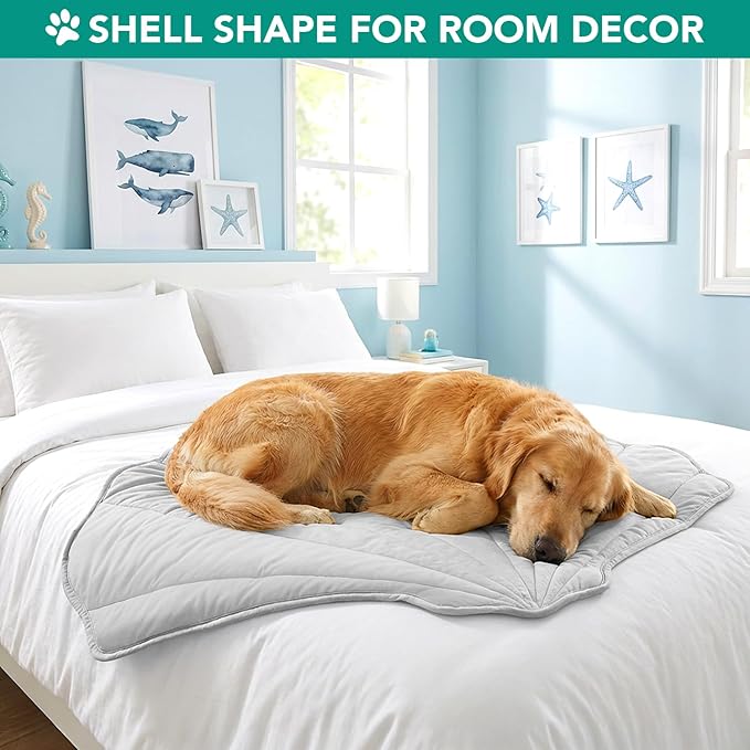 PetAmi Dog Cooling Mat, Sea Shell Shape, Reversible Cooling Nylon Blanket Soft Fleece Pet Pad for Dogs Cats, Summer All Season Use Q-Max>0.3, Medium 40x47 in, Light Grey