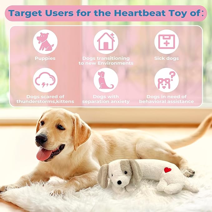 Heartbeat Puppy Toy for Dogs, Heartbeat Stuffed Animal for Anxiety Relief Calming Aid, Heartbeat Stuffed Toy for Behavioral Aid Crate Kennel Training, Puppy Essentials White