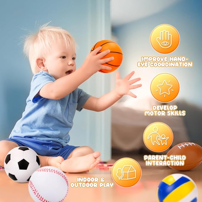 Innotoys Balls for Toddlers Babies, Soft Baby Toys, 6 Pack 3.5" Foam Balls Kids Sports Set, Small Soccer Basketball Baseball Football Volleyball Tennis, Indoor Outdoor Toys Games Gifts for Boys Girls