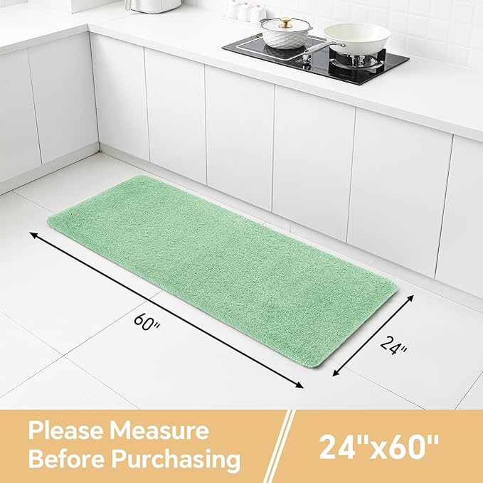 Light Green Bathroom Rugs Runner 24"x60" - Long Large Bath Mat, Soft Non Slip Absorbent Microfiber Bathroom Rug, Washable Plush Floor Mat - Perfect for Bedside, Kitchen or Vanity Area