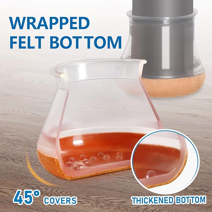 24 Pcs Chair Leg Floor Protectors, Silicone Chair Leg Protectors Caps Covers for Hardwood Floors, Furniture Pads Sliders with Wrapped Felt Bottom Extra Small (Fit:0.5"-0.75")