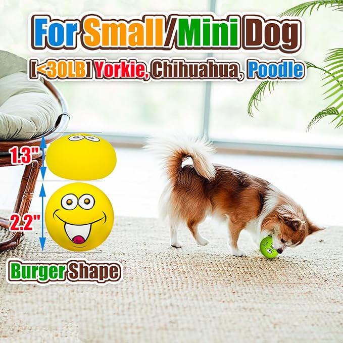 PUPATTIC Squeaky Dog Toys for Small Dogs 2.2", Flat Squeaky Dog Balls Small Dog Toy Ball, Latex Dog Squeaky Toys Ball Indoor, Outdoor