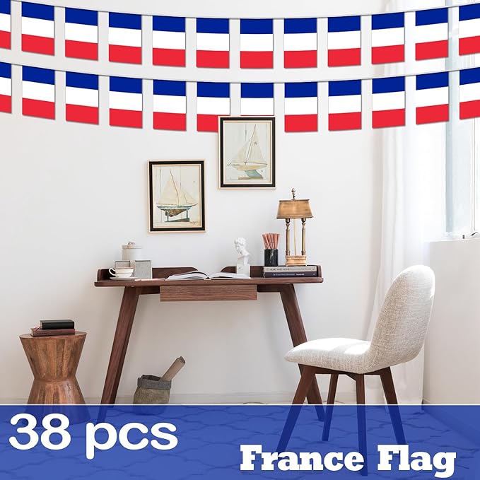 France String Flag Pennant Banner - 38 Flags, 42 Feet Small Mini French Flags Bunting Banner for Country Decoration, School, Party, Sports Events
