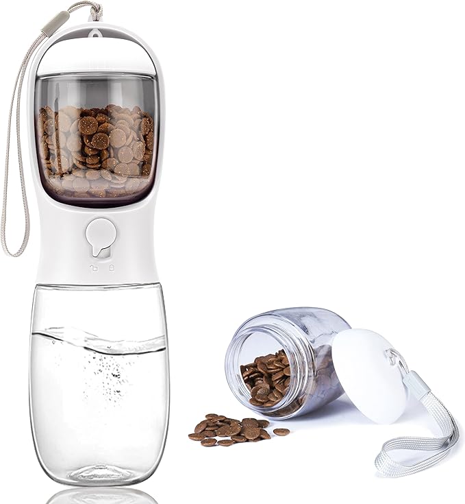 AVELORA Portable Dog Water Bottle with Food Container,15oz Leak-Proof Pet Water Dispenser for Dogs, Cats, Puppies,Built-in Activated Carbon Filter for Travel,Hiking, Walking,and Outdoor Activities