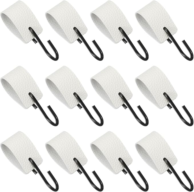 uxcell 12 Pcs PU Leather S Hooks, Multifunctional S Shaped Hooks for Hanging Coat Towel Camping Kitchen Bathroom Handle, White