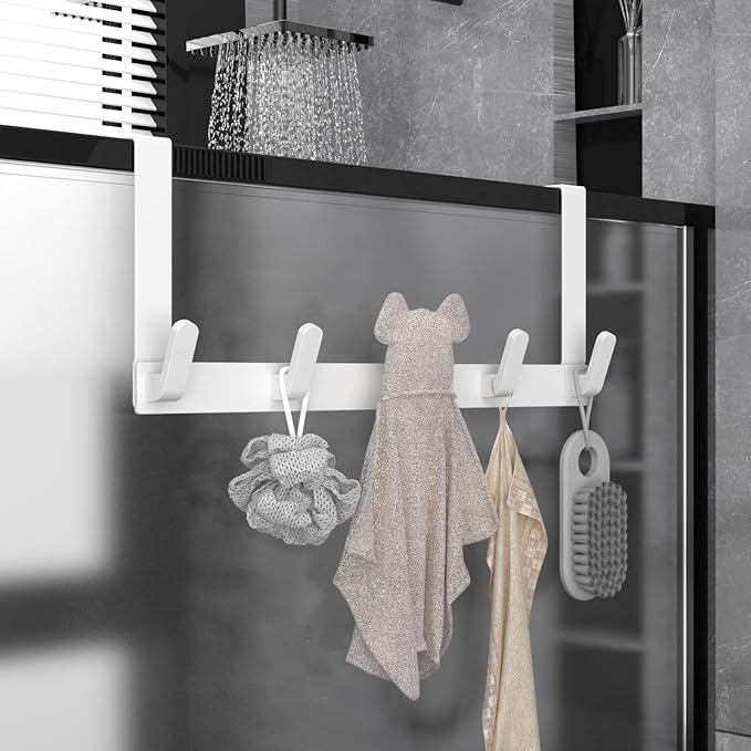 CHAUNCEY HOME Over The Door Hooks Hanger, Heavy Duty Rack for Winter Coat, Fits 1 3/4" Doors, L7U - Bathroom Accessories and Towel Organizer Holder - White