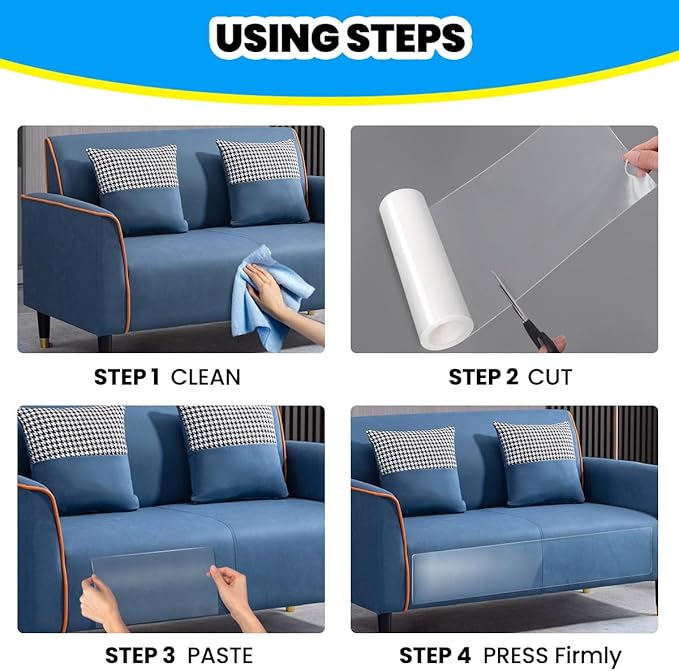 Petslucent Cat Scratch Furniture Protector: Cat Anti Scratch Tape - Door Protector from Dog Scratching - Clear Training Self Adhesive Tape for Carpet, Sofa, Couch, Door (197in x 7.9in)