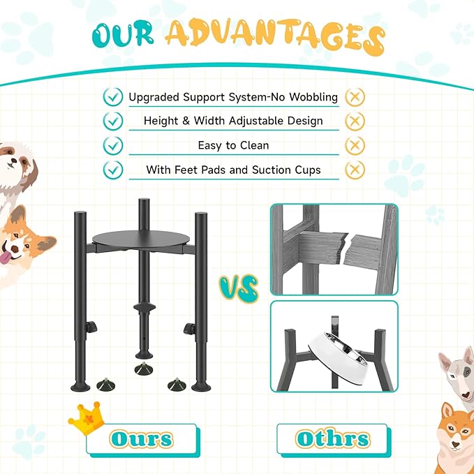 Adjustable Dog Bowls Elevated Stand, 4 Heights, Wide 6-10", Oppro Metal Raised Tall Single Dog Food Bowl Holder, Upgrade Lifted Water Feeder with Tray for Medium Large Small Breed, H: 8”/10”/12”/13.8”