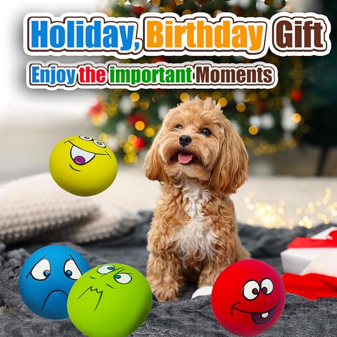 PUPATTIC Squeaky Dog Toys for Small Dogs 2.2", Flat Squeaky Dog Balls Small Dog Toy Ball, Latex Dog Squeaky Toys Ball Indoor, Outdoor