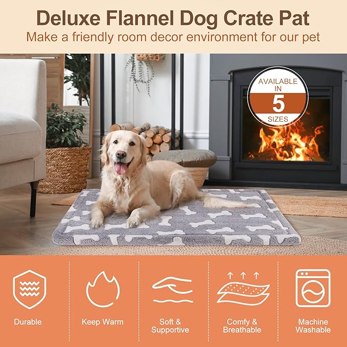 BEAUTYZOO Dog Bed Crate Pad 48 x 30 inch, Washable Dog Crate Mat for XX-Large Sized Dogs, Anti-Slip Pet Crate Bed Kennel Pad, Durable Cozy Puppy Sleeping Mat Rectangle Mattress, Bone